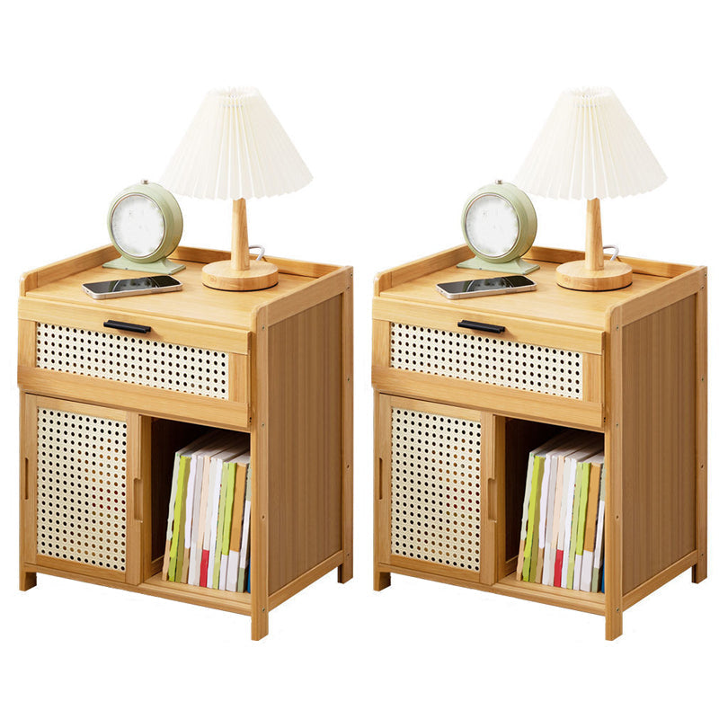 Contemporary Night Table Open Storage Accent Table Nightstand for Home Natural 2 Piece Set 1 Clearhalo 'Bedroom Furniture' 'furn' 'furn_night_stand' 'Furniture' 'night_stand' 'Nightstands' 7130700