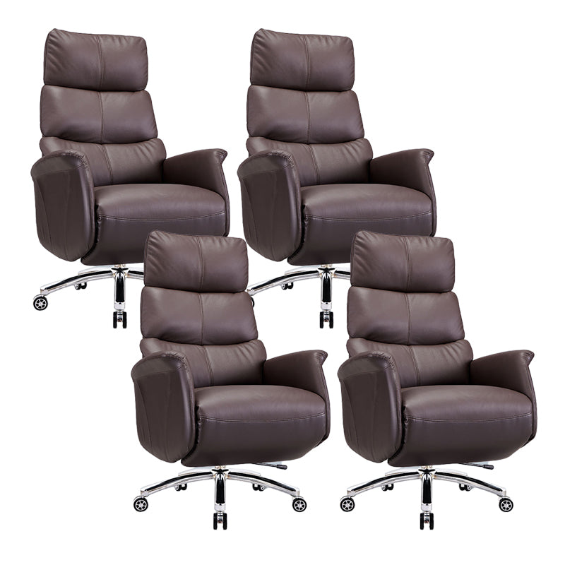 Modern Slide Office Chair Armless Leather Adjustable Seat Height Chair Brown 4 Piece Set Clearhalo 'furn' 'furn_office_chair' 'Furniture' 'Office Chairs' 'Office Furniture' 'office_chair' 7130887