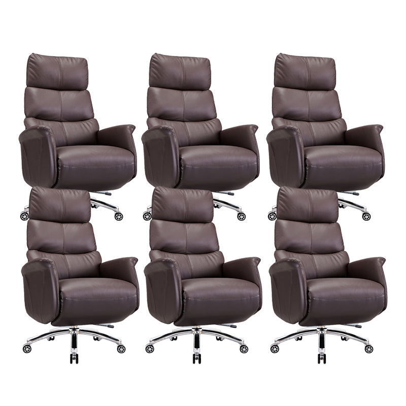 Modern Slide Office Chair Armless Leather Adjustable Seat Height Chair Brown 6 Piece Set Clearhalo 'furn' 'furn_office_chair' 'Furniture' 'Office Chairs' 'Office Furniture' 'office_chair' 7130888