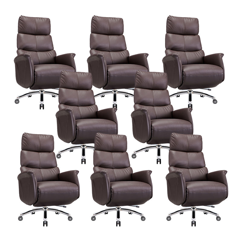 Modern Slide Office Chair Armless Leather Adjustable Seat Height Chair Brown 8 Piece Set Clearhalo 'furn' 'furn_office_chair' 'Furniture' 'Office Chairs' 'Office Furniture' 'office_chair' 7130889