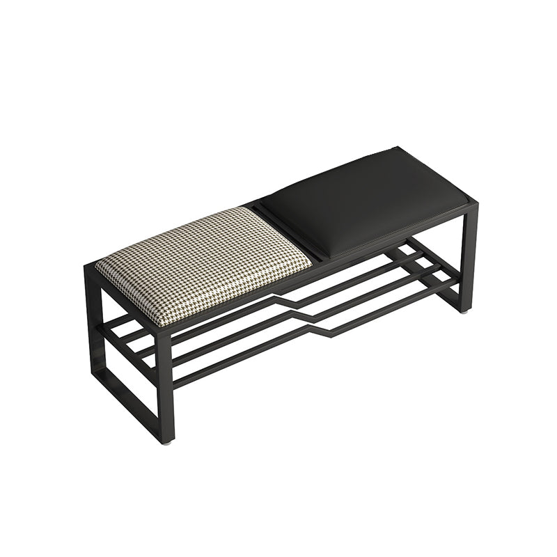 Rectangle Shoe Storage Entryway Bench Cushioned Metal Seating Bench Black Houndstooth Black Clearhalo 'Benches' 'Chairs & Seating' 'furn' 'furn_benches' 'Furniture' 'Living Room Furniture' 7131078
