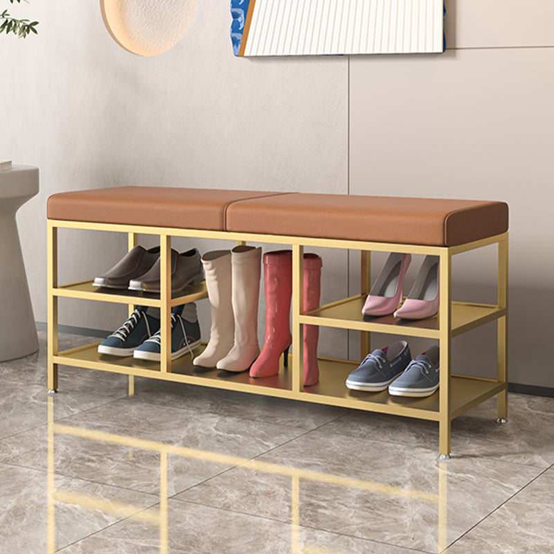 Modern Entryway Bench Cushioned Metal Seating Bench , 12.5 inch Width 47"L x 13"W x 18.5"H Orange Gold Clearhalo 'Benches' 'Chairs & Seating' 'furn' 'furn_benches' 'Furniture' 'Living Room Furniture' 7131120