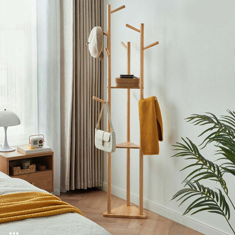 Moderne stijl Hall Tree Rubber Wood Entryway Coat Rack met 2 planken