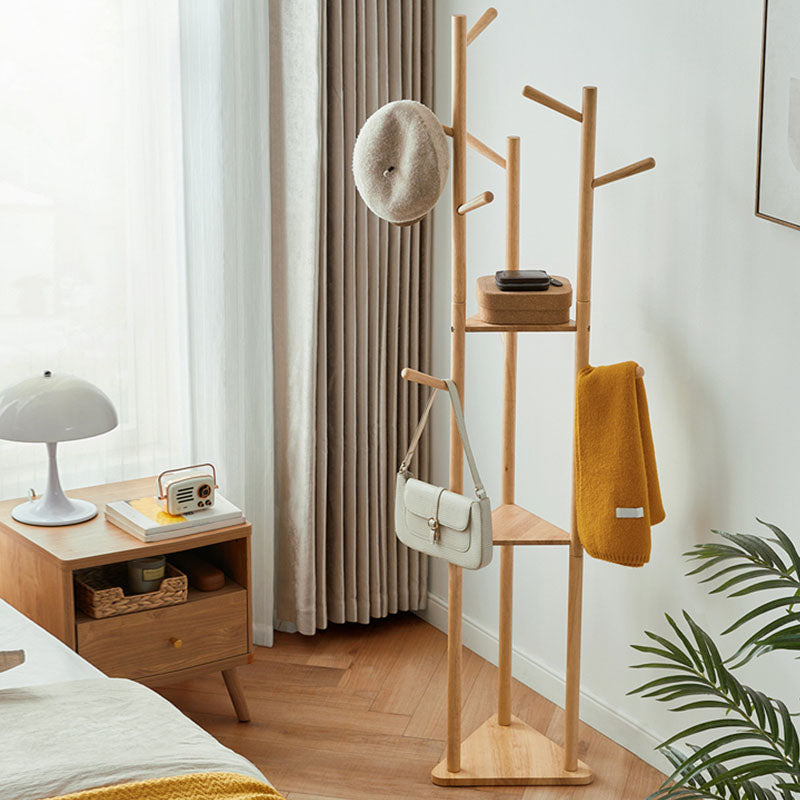 Moderne stijl Hall Tree Rubber Wood Entryway Coat Rack met 2 planken
