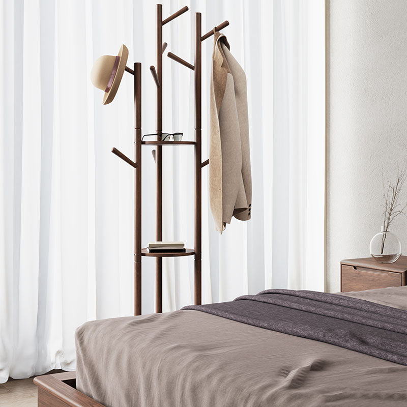 Moderne stijl Hall Tree Rubber Wood Entryway Coat Rack met 2 planken
