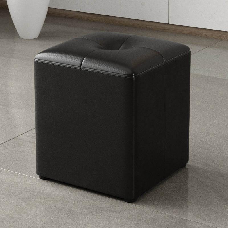 Glam Pouf Ottoman Genuine Leather Stain Resistant Upholstered Square Ottoman Black 1 Piece Clearhalo 'furn' 'furn_ottomans_poufs' 'Furniture' 'Living Room Furniture' 'Ottomans & Poufs' 'ottomans_poufs' 7131294