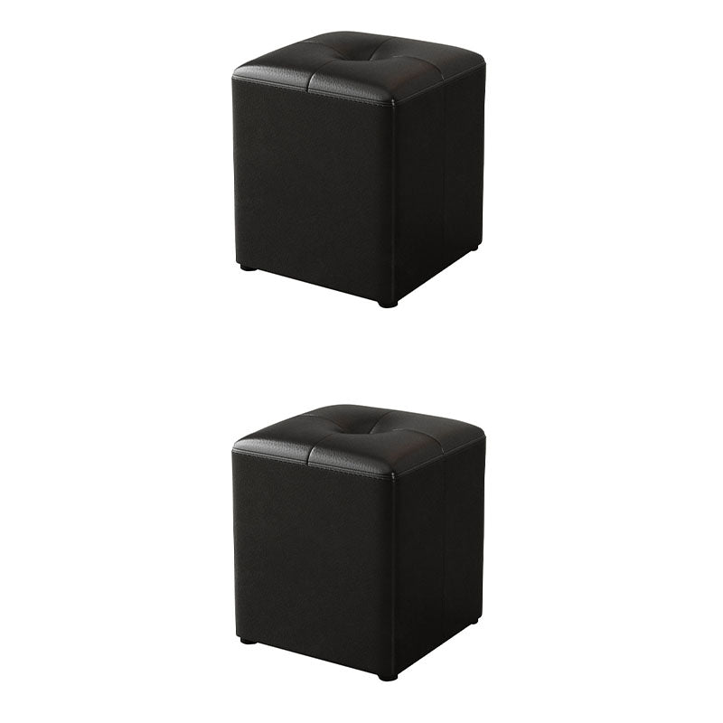 Glam Pouf Ottoman Genuine Leather Stain Resistant Upholstered Square Ottoman Black 2 Piece Set Clearhalo 'furn' 'furn_ottomans_poufs' 'Furniture' 'Living Room Furniture' 'Ottomans & Poufs' 'ottomans_poufs' 7131295