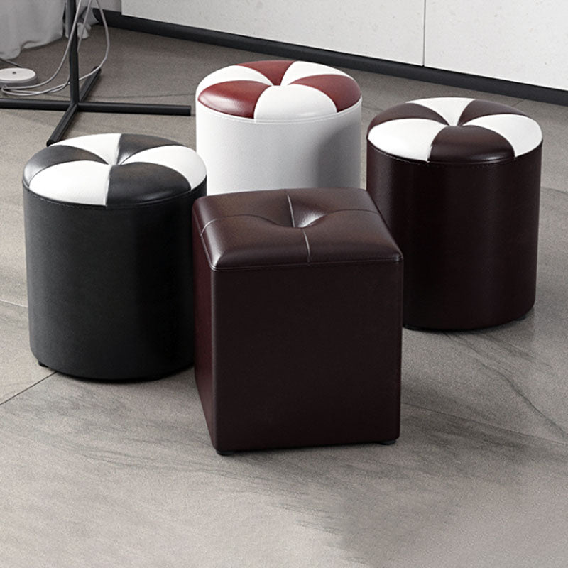 Glam Pouf Ottoman Genuine Leather Stain Resistant Upholstered Square Ottoman Clearhalo 'furn' 'furn_ottomans_poufs' 'Furniture' 'Living Room Furniture' 'Ottomans & Poufs' 'ottomans_poufs' 7131297