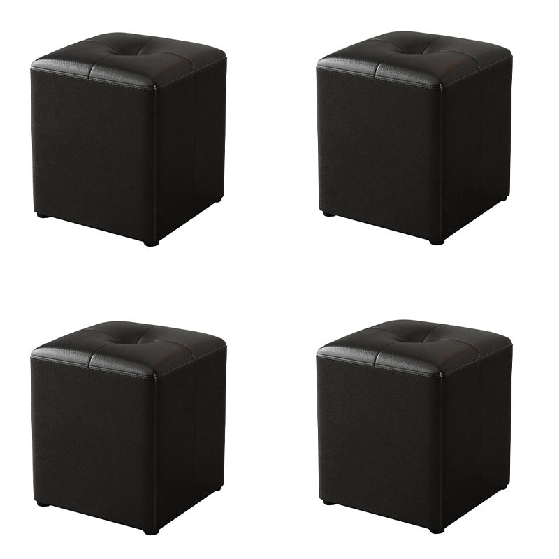 Glam Pouf Ottoman Genuine Leather Stain Resistant Upholstered Square Ottoman Black 4 Piece Set Clearhalo 'furn' 'furn_ottomans_poufs' 'Furniture' 'Living Room Furniture' 'Ottomans & Poufs' 'ottomans_poufs' 7131298