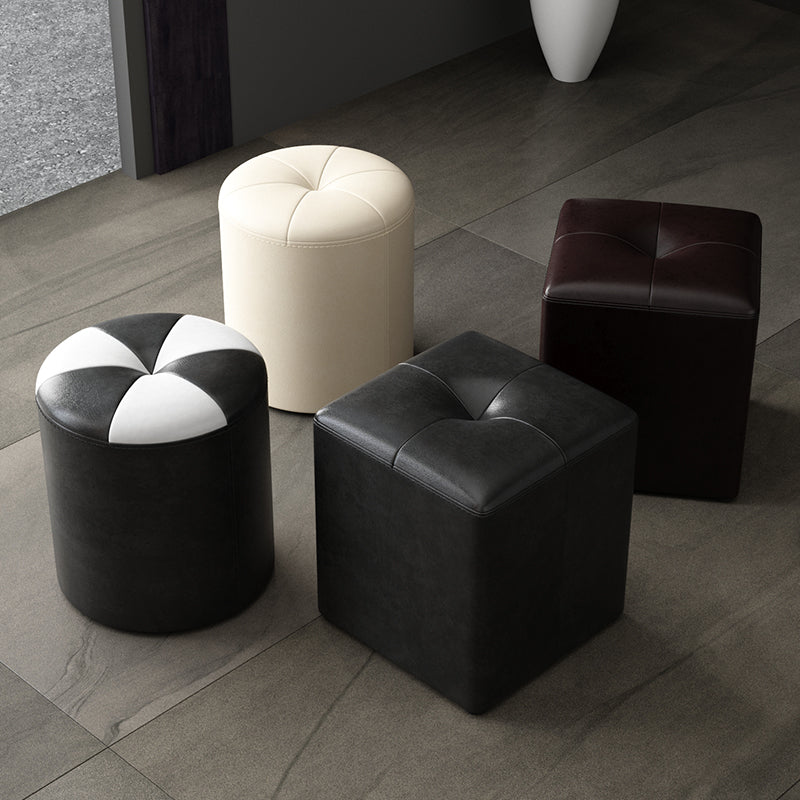 Glam Pouf Ottoman Genuine Leather Stain Resistant Upholstered Square Ottoman Clearhalo 'furn' 'furn_ottomans_poufs' 'Furniture' 'Living Room Furniture' 'Ottomans & Poufs' 'ottomans_poufs' 7131300
