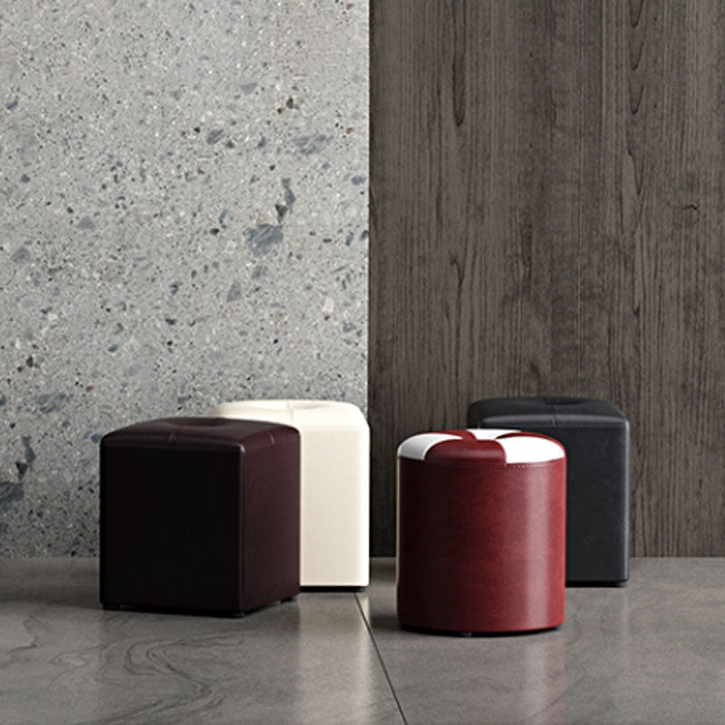 Glam Pouf Ottoman Genuine Leather Stain Resistant Upholstered Square Ottoman Clearhalo 'furn' 'furn_ottomans_poufs' 'Furniture' 'Living Room Furniture' 'Ottomans & Poufs' 'ottomans_poufs' 7131306