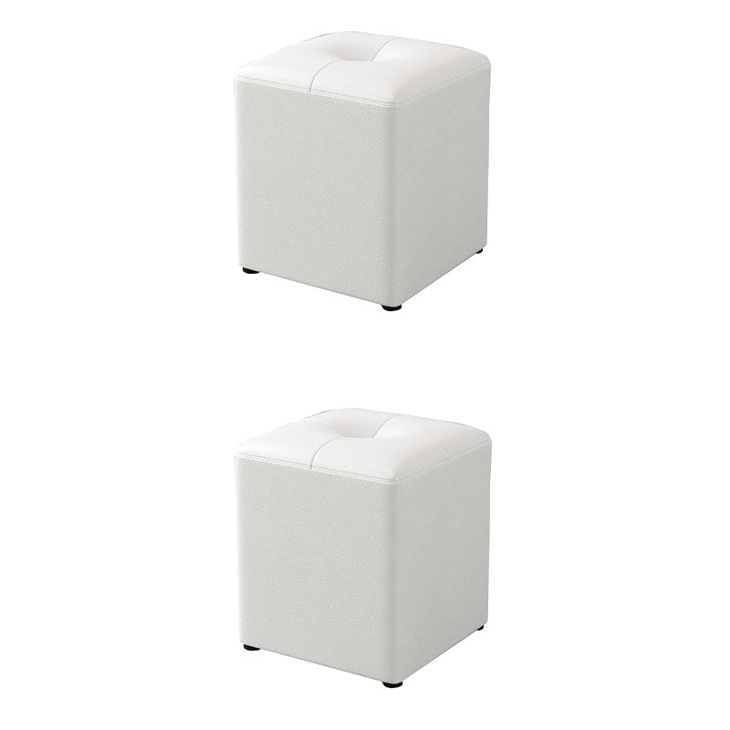 Glam Pouf Ottoman Genuine Leather Stain Resistant Upholstered Square Ottoman White 2 Piece Set Clearhalo 'furn' 'furn_ottomans_poufs' 'Furniture' 'Living Room Furniture' 'Ottomans & Poufs' 'ottomans_poufs' 7131307