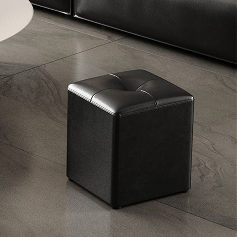 Glam Pouf Ottoman Genuine Leather Stain Resistant Upholstered Square Ottoman Clearhalo 'furn' 'furn_ottomans_poufs' 'Furniture' 'Living Room Furniture' 'Ottomans & Poufs' 'ottomans_poufs' 7131308