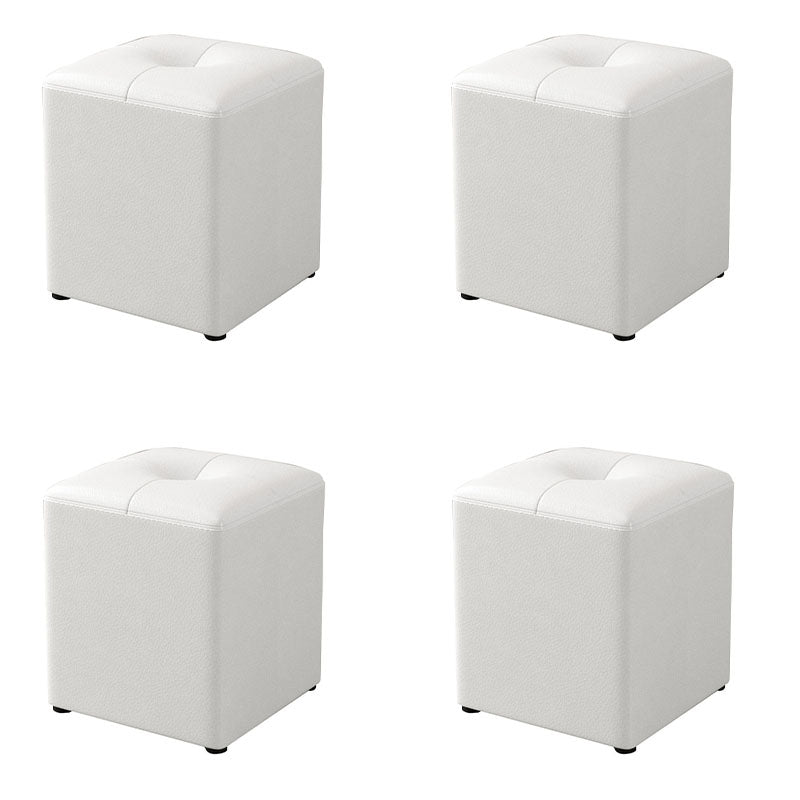Glam Pouf Ottoman Genuine Leather Stain Resistant Upholstered Square Ottoman White 4 Piece Set Clearhalo 'furn' 'furn_ottomans_poufs' 'Furniture' 'Living Room Furniture' 'Ottomans & Poufs' 'ottomans_poufs' 7131309