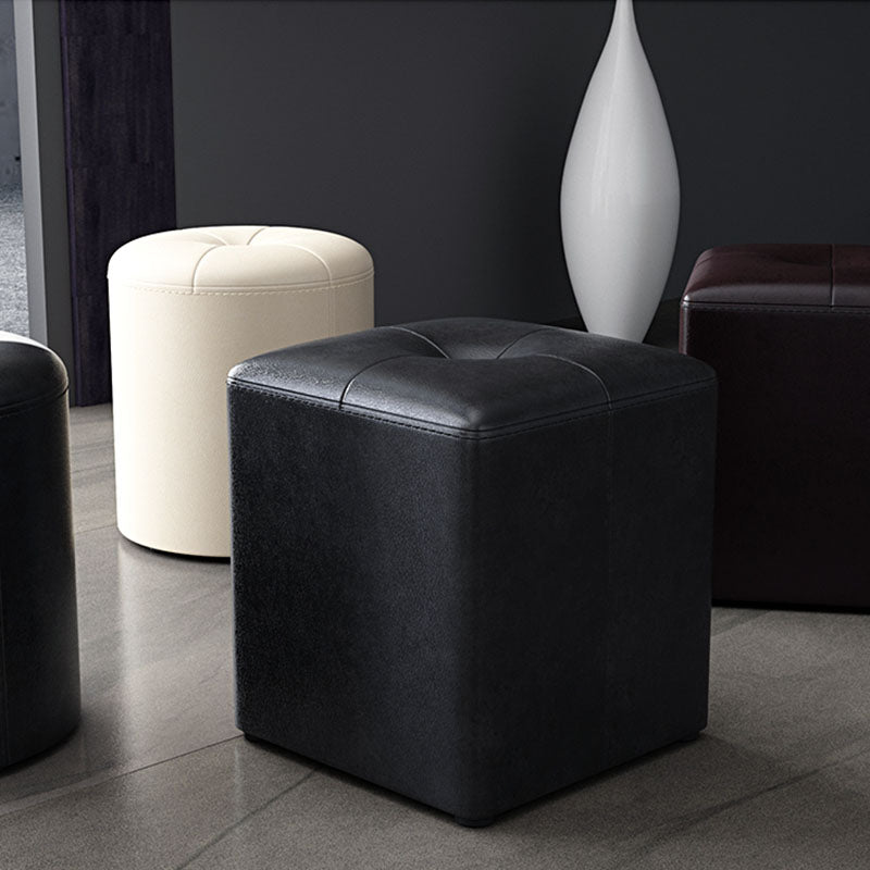 Glam Pouf Ottoman Genuine Leather Stain Resistant Upholstered Square Ottoman Clearhalo 'furn' 'furn_ottomans_poufs' 'Furniture' 'Living Room Furniture' 'Ottomans & Poufs' 'ottomans_poufs' 7131310