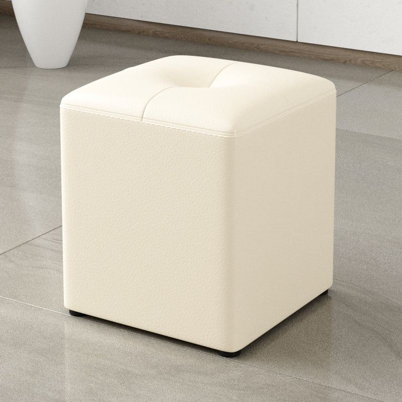 Glam Pouf Ottoman Genuine Leather Stain Resistant Upholstered Square Ottoman Beige 1 Piece Clearhalo 'furn' 'furn_ottomans_poufs' 'Furniture' 'Living Room Furniture' 'Ottomans & Poufs' 'ottomans_poufs' 7131311