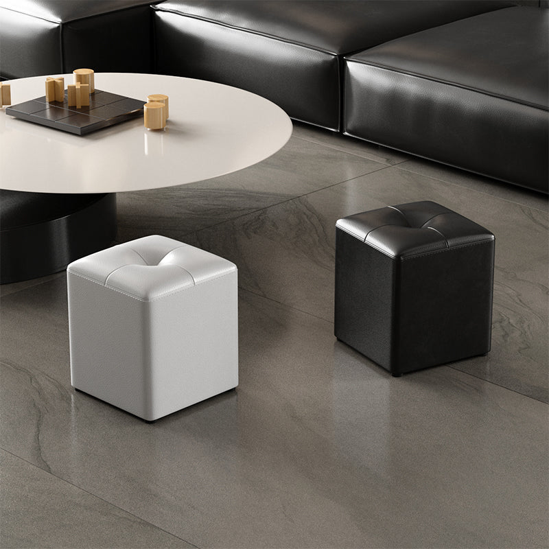 Glam Pouf Ottoman Genuine Leather Stain Resistant Upholstered Square Ottoman Clearhalo 'furn' 'furn_ottomans_poufs' 'Furniture' 'Living Room Furniture' 'Ottomans & Poufs' 'ottomans_poufs' 7131312