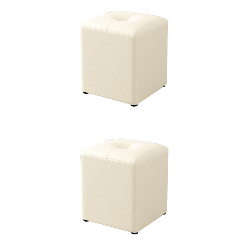 Glam Pouf Ottoman Genuine Leather Stain Resistant Upholstered Square Ottoman Beige 2 Piece Set Clearhalo 'furn' 'furn_ottomans_poufs' 'Furniture' 'Living Room Furniture' 'Ottomans & Poufs' 'ottomans_poufs' 7131313