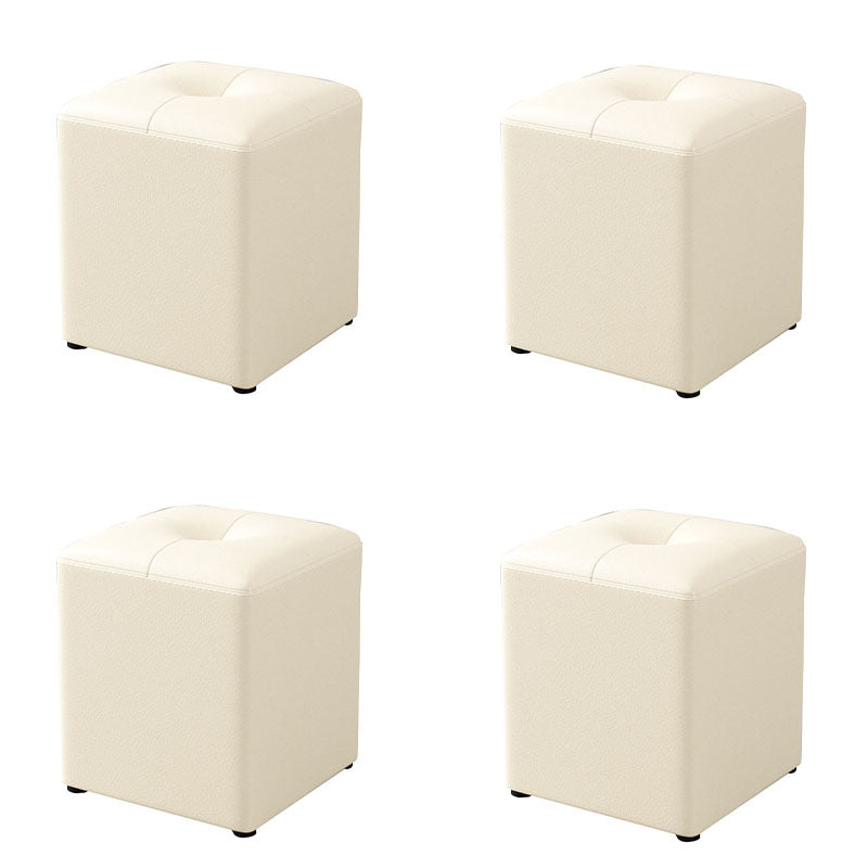 Glam Pouf Ottoman Genuine Leather Stain Resistant Upholstered Square Ottoman Beige 4 Piece Set Clearhalo 'furn' 'furn_ottomans_poufs' 'Furniture' 'Living Room Furniture' 'Ottomans & Poufs' 'ottomans_poufs' 7131314