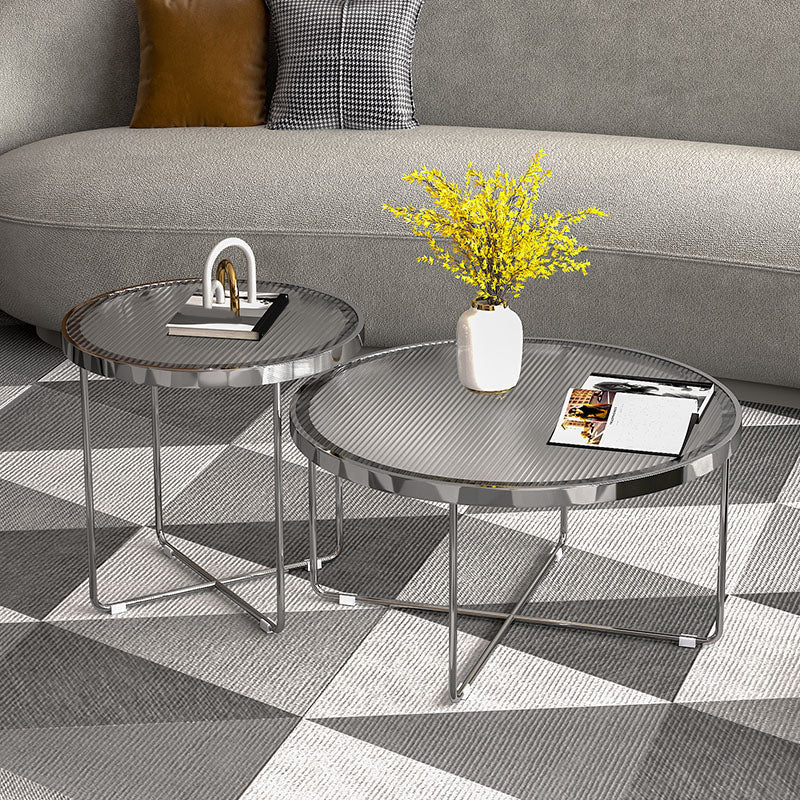 Round Cross Legs Coffee Table Stainless Steel Cocktail Table Clearhalo 'Coffee & Accent Tables' 'Coffee Tables' 'coffee_tables' 'furn' 'furn_coffee_tables' 'Furniture' 'Living Room Furniture' 7131390