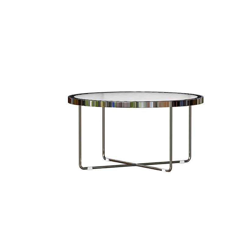 Round Cross Legs Coffee Table Stainless Steel Cocktail Table 27.5"L x 27.5"W x 14.5"H Clear Clearhalo 'Coffee & Accent Tables' 'Coffee Tables' 'coffee_tables' 'furn' 'furn_coffee_tables' 'Furniture' 'Living Room Furniture' 7131394