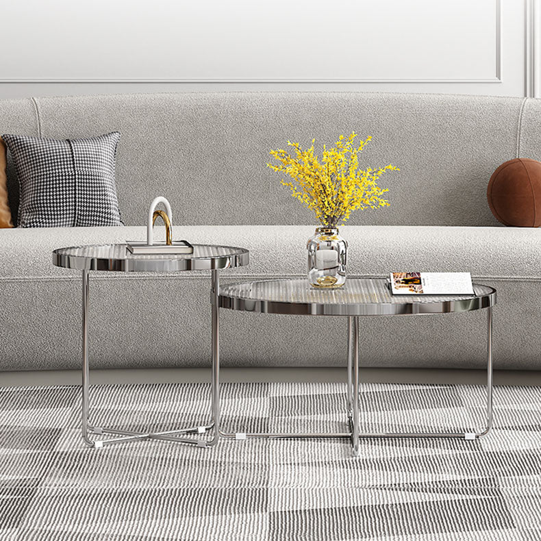 Round Cross Legs Coffee Table Stainless Steel Cocktail Table Clearhalo 'Coffee & Accent Tables' 'Coffee Tables' 'coffee_tables' 'furn' 'furn_coffee_tables' 'Furniture' 'Living Room Furniture' 7131397