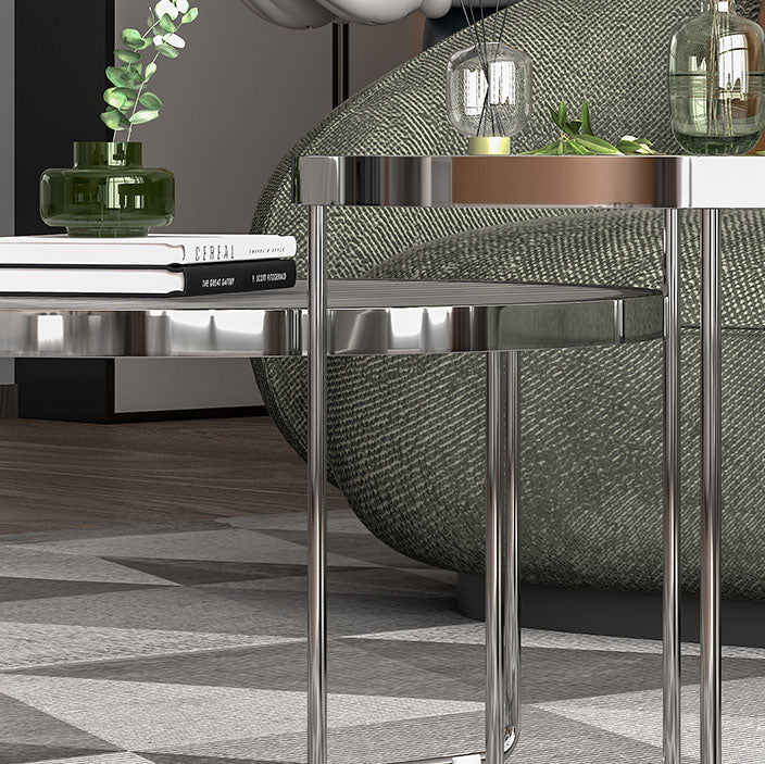 Round Cross Legs Coffee Table Stainless Steel Cocktail Table Clearhalo 'Coffee & Accent Tables' 'Coffee Tables' 'coffee_tables' 'furn' 'furn_coffee_tables' 'Furniture' 'Living Room Furniture' 7131399