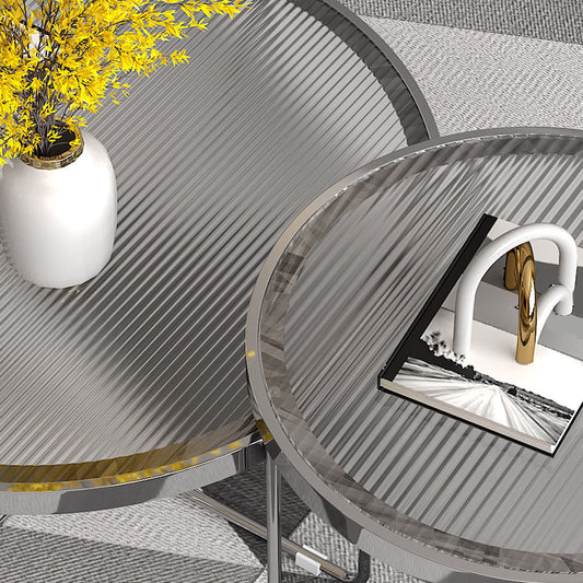 Round Cross Legs Coffee Table Stainless Steel Cocktail Table Clearhalo 'Coffee & Accent Tables' 'Coffee Tables' 'coffee_tables' 'furn' 'furn_coffee_tables' 'Furniture' 'Living Room Furniture' 7131400