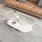 4 Legs Metal Coffee Table Shelf Included Oval Glass Top Cocktail Table 49"L x 21.5"W x 18"H Off-White Clearhalo 'Coffee & Accent Tables' 'Coffee Tables' 'coffee_tables' 'furn' 'furn_coffee_tables' 'Furniture' 'Living Room Furniture' 7131407