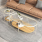 4 Legs Metal Coffee Table Shelf Included Oval Glass Top Cocktail Table 49"L x 21.5"W x 18"H + 18"L x 18"W x 20"H Wood Clearhalo 'Coffee & Accent Tables' 'Coffee Tables' 'coffee_tables' 'furn' 'furn_coffee_tables' 'Furniture' 'Living Room Furniture' 7131418