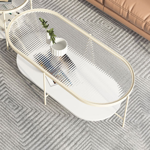 4 Legs Metal Coffee Table Shelf Included Oval Glass Top Cocktail Table Clearhalo 'Coffee & Accent Tables' 'Coffee Tables' 'coffee_tables' 'furn' 'furn_coffee_tables' 'Furniture' 'Living Room Furniture' 7131419