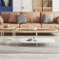 4 Legs Metal Coffee Table Shelf Included Oval Glass Top Cocktail Table Clearhalo 'Coffee & Accent Tables' 'Coffee Tables' 'coffee_tables' 'furn' 'furn_coffee_tables' 'Furniture' 'Living Room Furniture' 7131420
