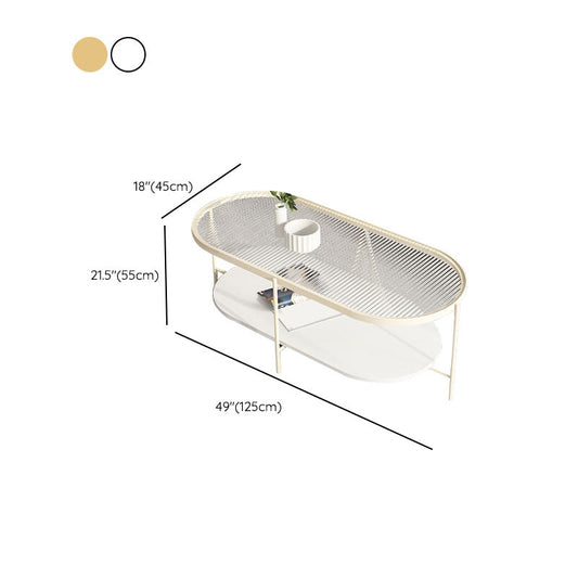 4 Legs Metal Coffee Table Shelf Included Oval Glass Top Cocktail Table Clearhalo 'Coffee & Accent Tables' 'Coffee Tables' 'coffee_tables' 'furn' 'furn_coffee_tables' 'Furniture' 'Living Room Furniture' 7131421