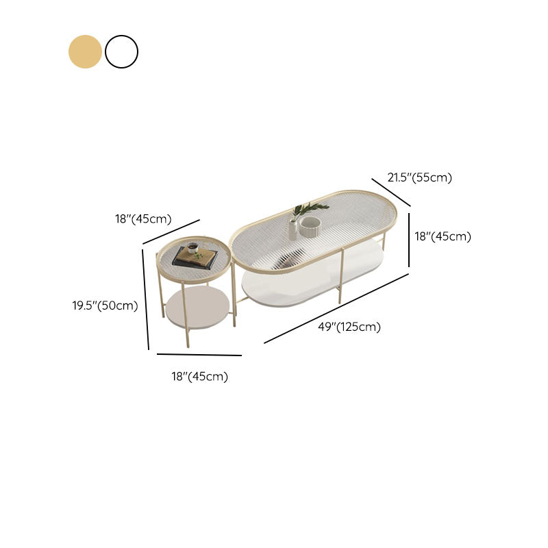 4 Legs Metal Coffee Table Shelf Included Oval Glass Top Cocktail Table Clearhalo 'Coffee & Accent Tables' 'Coffee Tables' 'coffee_tables' 'furn' 'furn_coffee_tables' 'Furniture' 'Living Room Furniture' 7131423