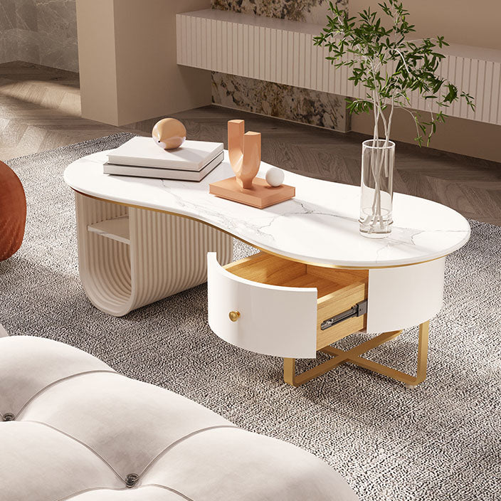 Modern Geometric Coffee Table with Drawer Stone Top Cocktail Table Clearhalo 'Coffee & Accent Tables' 'Coffee Tables' 'coffee_tables' 'furn' 'furn_coffee_tables' 'Furniture' 'Living Room Furniture' 7131437