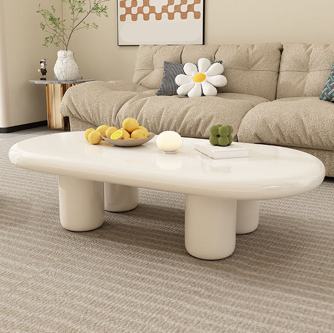 Modern 4 Legs Cocktail Table Oval Engineered Wood Coffee Table - White 47"L x 24"W x 16"H Clearhalo 'Coffee & Accent Tables' 'Coffee Tables' 'coffee_tables' 'furn' 'furn_coffee_tables' 'Furniture' 'Living Room Furniture' 7131484