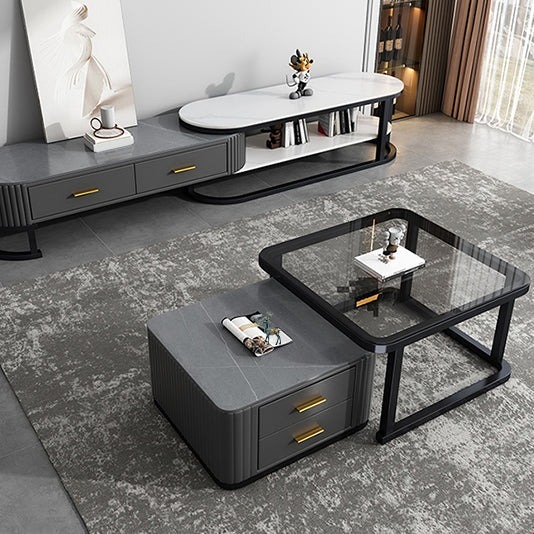 Modern Square Stone Coffee Table with Drawers 2 Nesting Cocktail Table Set Clearhalo 'Coffee & Accent Tables' 'Coffee Tables' 'coffee_tables' 'furn' 'furn_coffee_tables' 'Furniture' 'Living Room Furniture' 7131529