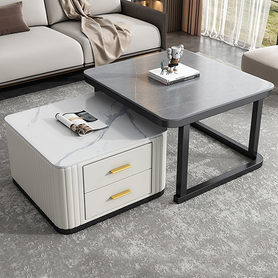 Modern Square Stone Coffee Table with Drawers 2 Nesting Cocktail Table Set Clearhalo 'Coffee & Accent Tables' 'Coffee Tables' 'coffee_tables' 'furn' 'furn_coffee_tables' 'Furniture' 'Living Room Furniture' 7131551