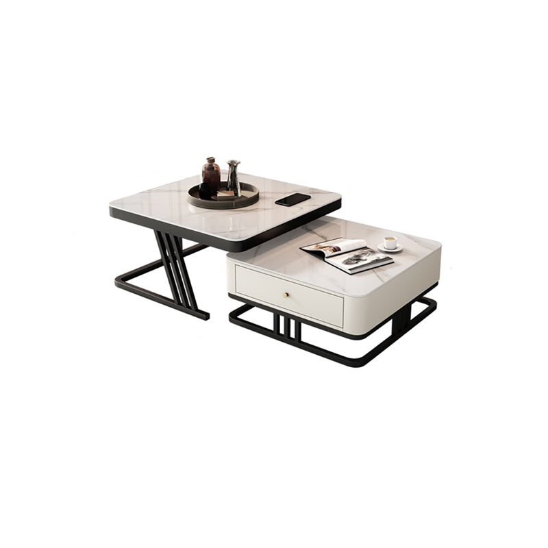 Frame Coffee Table Slate Top Coffee Cocktail Table with Storage Drawers Clearhalo 'Coffee & Accent Tables' 'Coffee Tables' 'coffee_tables' 'furn' 'furn_coffee_tables' 'Furniture' 'Living Room Furniture' 7131567