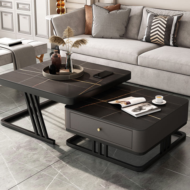 Square Slate Frame Cocktail Table with Drawers 2 Nesting Coffee Table Set Black Clearhalo 'Coffee & Accent Tables' 'Coffee Tables' 'coffee_tables' 'furn' 'furn_coffee_tables' 'Furniture' 'Living Room Furniture' 7131583