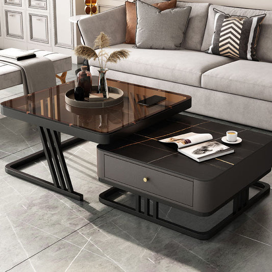 Square Slate Frame Cocktail Table with Drawers 2 Nesting Coffee Table Set Clearhalo 'Coffee & Accent Tables' 'Coffee Tables' 'coffee_tables' 'furn' 'furn_coffee_tables' 'Furniture' 'Living Room Furniture' 7131584