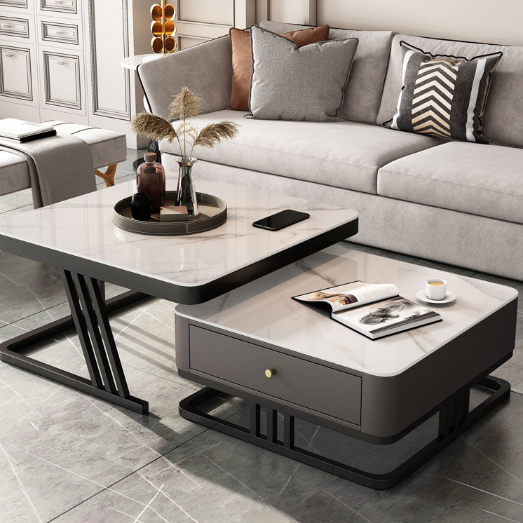Square Slate Frame Cocktail Table with Drawers 2 Nesting Coffee Table Set White Clearhalo 'Coffee & Accent Tables' 'Coffee Tables' 'coffee_tables' 'furn' 'furn_coffee_tables' 'Furniture' 'Living Room Furniture' 7131586