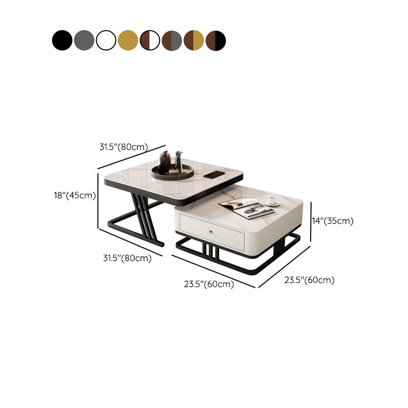 Square Slate Frame Cocktail Table with Drawers 2 Nesting Coffee Table Set Clearhalo 'Coffee & Accent Tables' 'Coffee Tables' 'coffee_tables' 'furn' 'furn_coffee_tables' 'Furniture' 'Living Room Furniture' 7131597