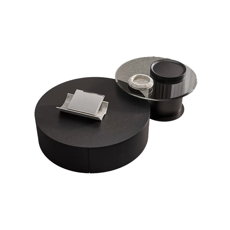 Contemporary Round Wood Coffee Table Drum Base Cocktail Table