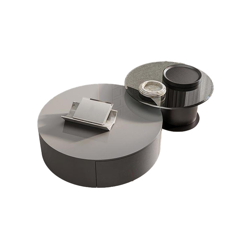 Contemporary Round Wood Coffee Table Drum Base Cocktail Table