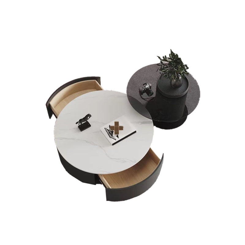 Contemporary Round Wood Coffee Table Drum Base Cocktail Table