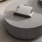 Contemporary Round Wood Coffee Table Drum Base Cocktail Table