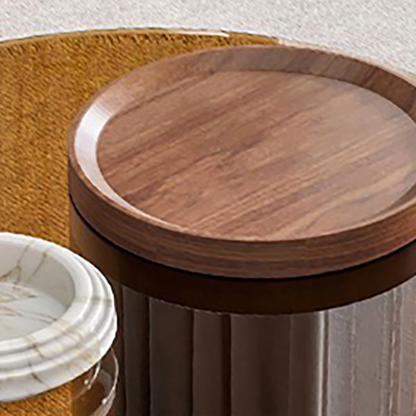 Contemporary Round Wood Coffee Table Drum Base Cocktail Table