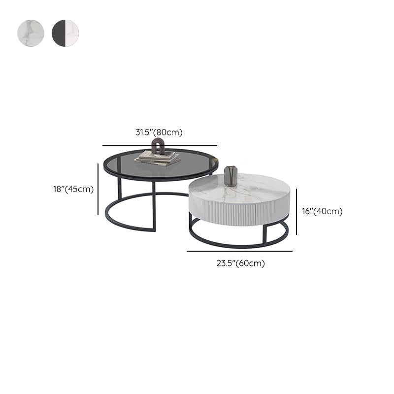 Frame Coffee Table Glass Top Cocktail Table with Storage Drawers