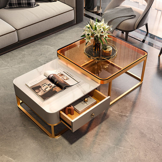 Frame Coffee Table Slate/Glass Top Coffee or End Table with Drawer Clearhalo 'Coffee & Accent Tables' 'Coffee Tables' 'coffee_tables' 'furn' 'furn_coffee_tables' 'Furniture' 'Living Room Furniture' 7131639